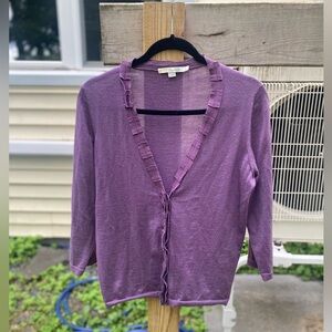 Boden Wool Purple Cardigan with Ruffle Detail Size 10